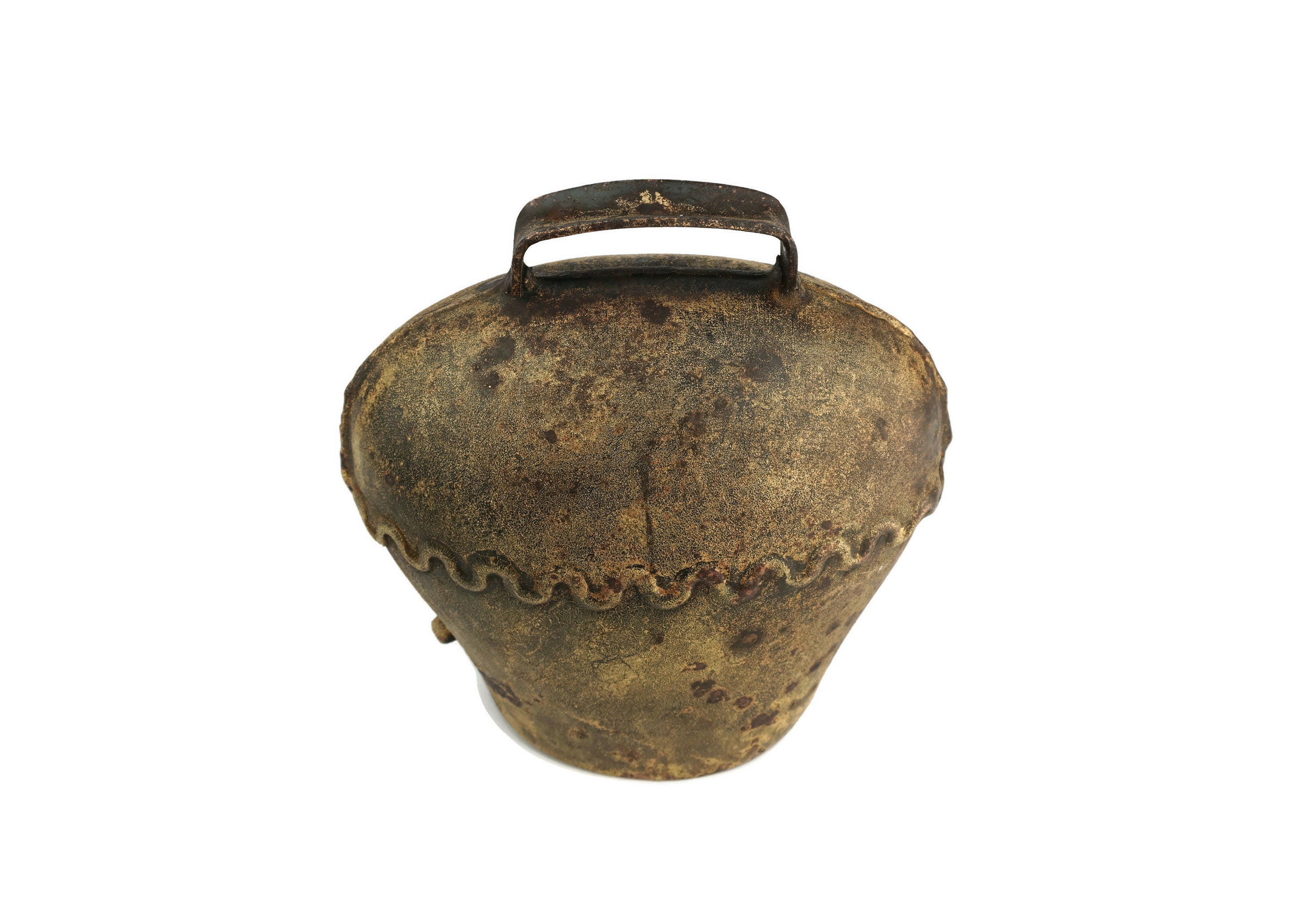 スイス アッペンツェル地方 カウベル 大■真鍮 本革 鐘 牛 民芸品 細工 海外 Vintage Swiss Brass Cow Bell Souvenir of Switzerland Vibrant