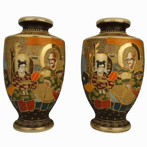 Antique Satsuma Vases Set, Japanese Porcelain Vases Satsuma Style, Handpainted  Japanese Vases, Large Satsuma Vases Set