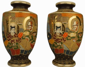 Antique Satsuma Vases Set, Japanese Porcelain Vases Satsuma Style, Handpainted  Japanese Vases, Large Satsuma Vases Set