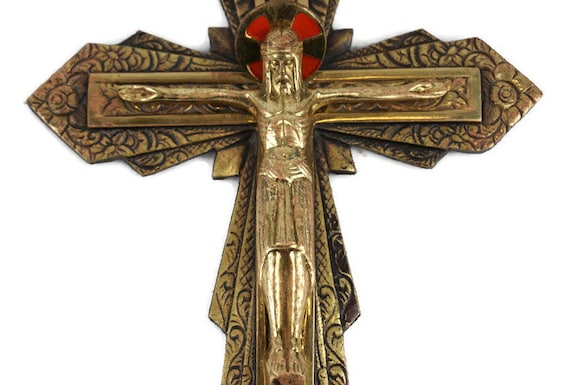  Hashcart® Messing-Kruzifix-Kreuz mit Ständer, Jesus