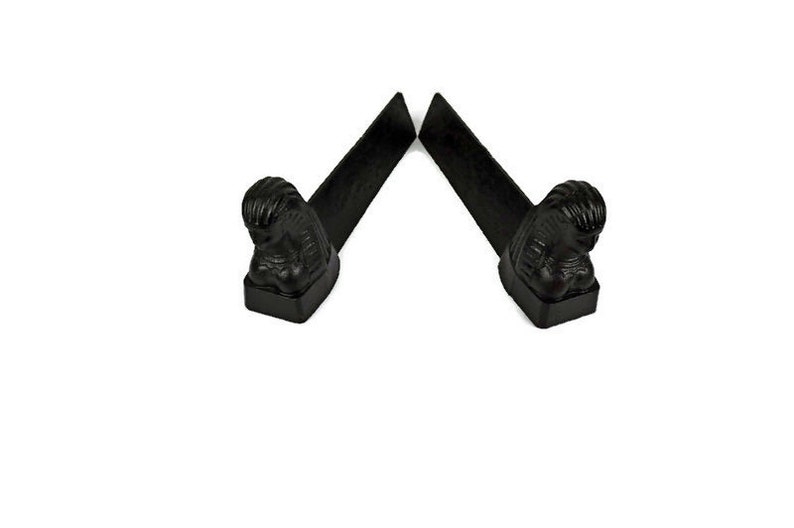 19th Century Cast Iron Andirons Egyptian Bust Cast Iron Etsy