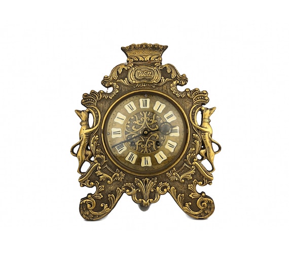 Antique Mantel Clock, Art Nouveau Mantel Clock, Brass Table Clock