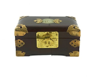 Antique Chinese Handmade Jewelry Box, Vintage Storage Jewelry Box With Brass Ornaments