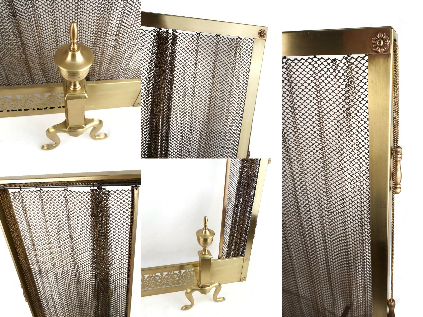 Retractable Fire Screen Retractable Brass Fireplace Screen With Andirons, 19th Century Fire ...