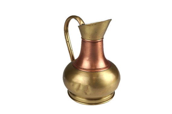 A Large Vintage Hammered Copper & Brass Water Jug Vase