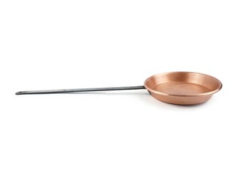 Cacerola grande de cobre, sartén de cobre con mango de hierro forjado, sartén de cobre macizo