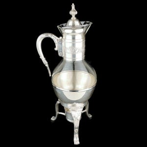 Carafe à thé en métal argenté vintage, carafe à thé et café avec support, carafe à thé en métal argenté, Angleterre