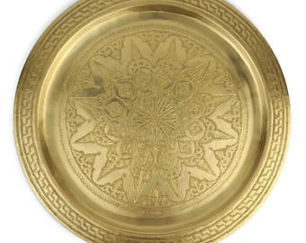 Antique Brass Tray, Handmade Brass Tray, Engraved Brass Tray