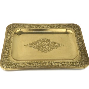 Antique Brass Tray, Engraved Brass Tray