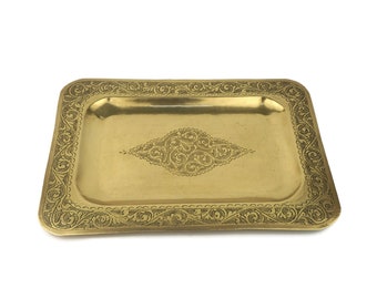 Antique Brass Tray, Engraved Brass Tray