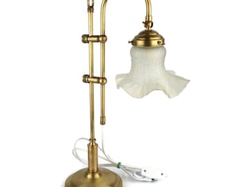 Antike Tischlampe, Messing Tischlampe, Tischlampe mit Glasschirm, Vintage Nachtlicht