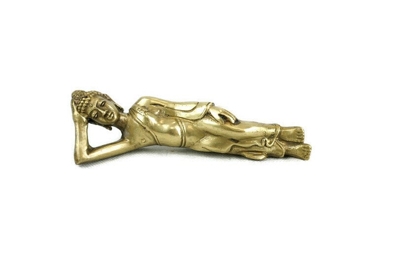 Sleeping Buddha Brass Statue, Antique Sleeping Buddha Sculpture