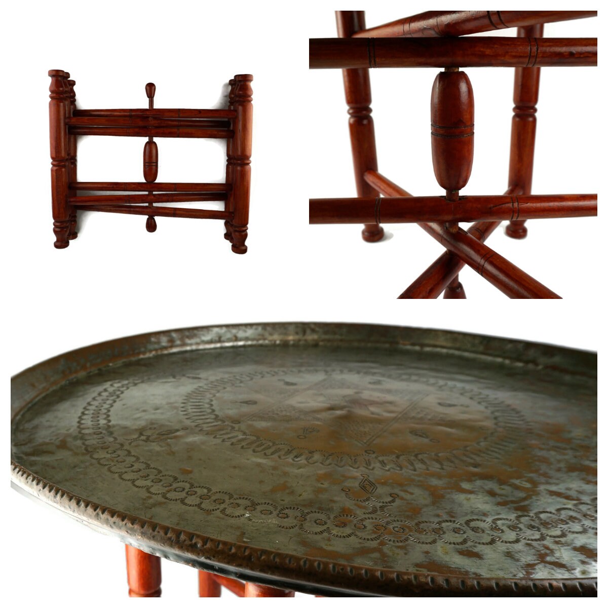 Antique Copper Table Tray Engraved Copper Tray With Wooden Etsy