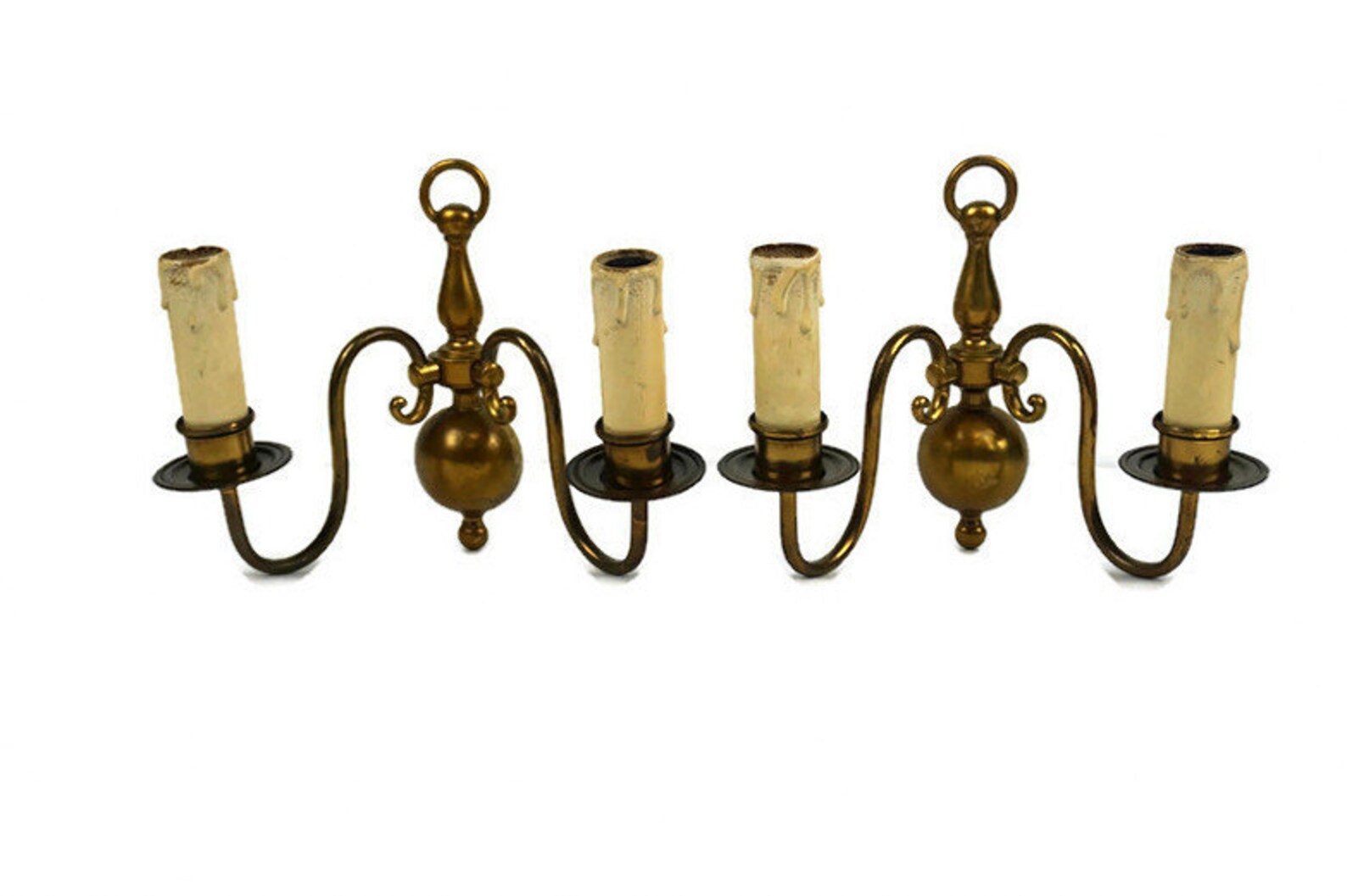 Antique Wall Lamps Set Vintage Pair Brass Applique Lights Etsy