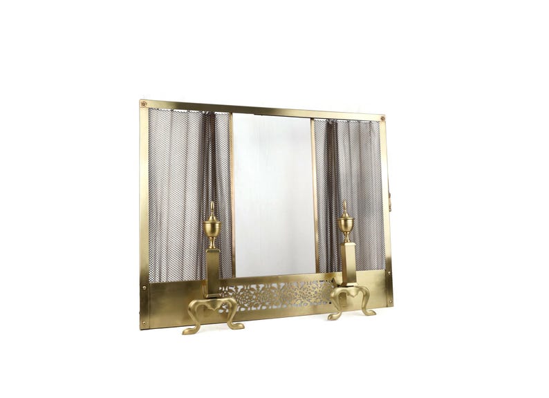 Retractable Fire Screen Retractable Brass Fireplace Screen With Andirons, 19th Century Fire ...