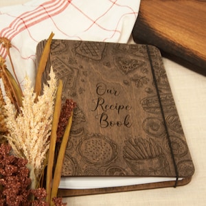 Custom Cookbook, Recipe Book Custom, Personalized CookBook, Wooden Cover Notebook, Mom Birthday Gift, Blank Cookbook, Recipe Journal
