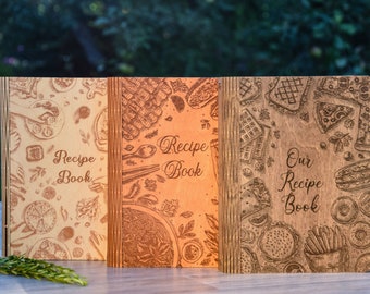 Personalized Wooden Recipe Book, Engraved Family Cookbook