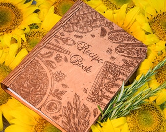 Livre de recettes personnalisé , Classeur de livres de cuisine en bois