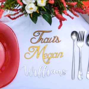 Nomes cortados a laser, cartão de casamento, cartões de casamento, etiquetas de nome, decoração de mesa de madeira, cartões de nome de casamento, configuração de lugar, nome de lugar de madeira