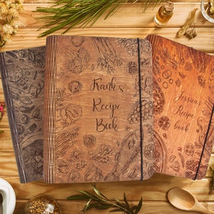 Personalized Wooden Recipe Book Binder Custom Journal Cookbook Notebook Valentine&#39;s Day Gift Moms Bridal Shower Gift Daughter Birthday Gift