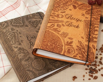 Personalized Wooden Recipe Book with Dividers - Custom Housewarming Gift