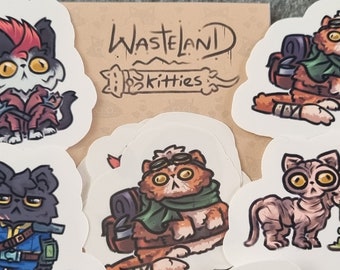 Wasteland Cat Stickers | post-apocalyptic sticker pack | BrainBlips