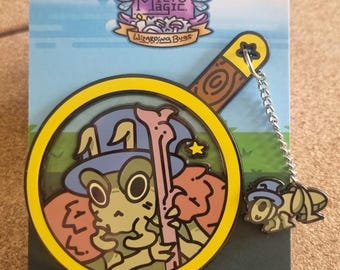 Grasshopper Wizard Pin | Magnifying glass badge | BrainBlips