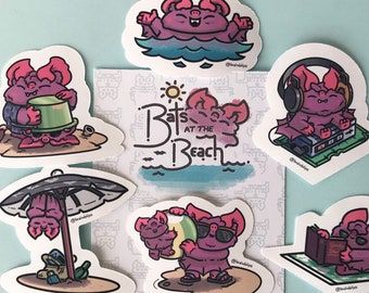 Bats at the Beach Stickers | Summer Vacation Vinyls | Brain Blips