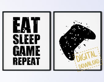 LARGE Eat sleep game repeat, "Playbox" Video Game Controller, Printable Wall Art Set, Gaming Posters, Game Room Decor, DIGITAL DOWNLOAD