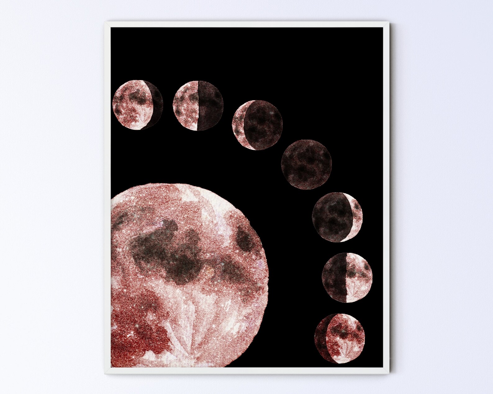 Rose Gold Glitter Watercolour Moon Phases Print Moon Poster Etsy
