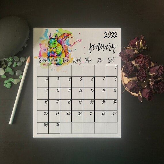 2023 Squirrel Calendar Squirrel Monthly Wall Calendar 2022 Sun Sat Printable | Etsy