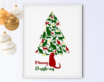Winter Printable Wall Art Sign, Christmas Home Decor, Christmas Gift for Cat Lover, meowy Christmas cat tree, full colours, DIGITAL DOWNLOAD