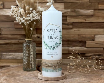 Hochzeitskerze "Eukalyptus - Katja & Lukas"