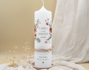 Wedding candle "Boho wreath - Carina & Timothy" | Boho wedding candle personalized | Wedding candle with names and date