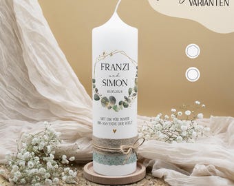 Wedding candle "Eucalyptus Duo" – wedding candle with eucalyptus | personalized | wedding candles with names & date