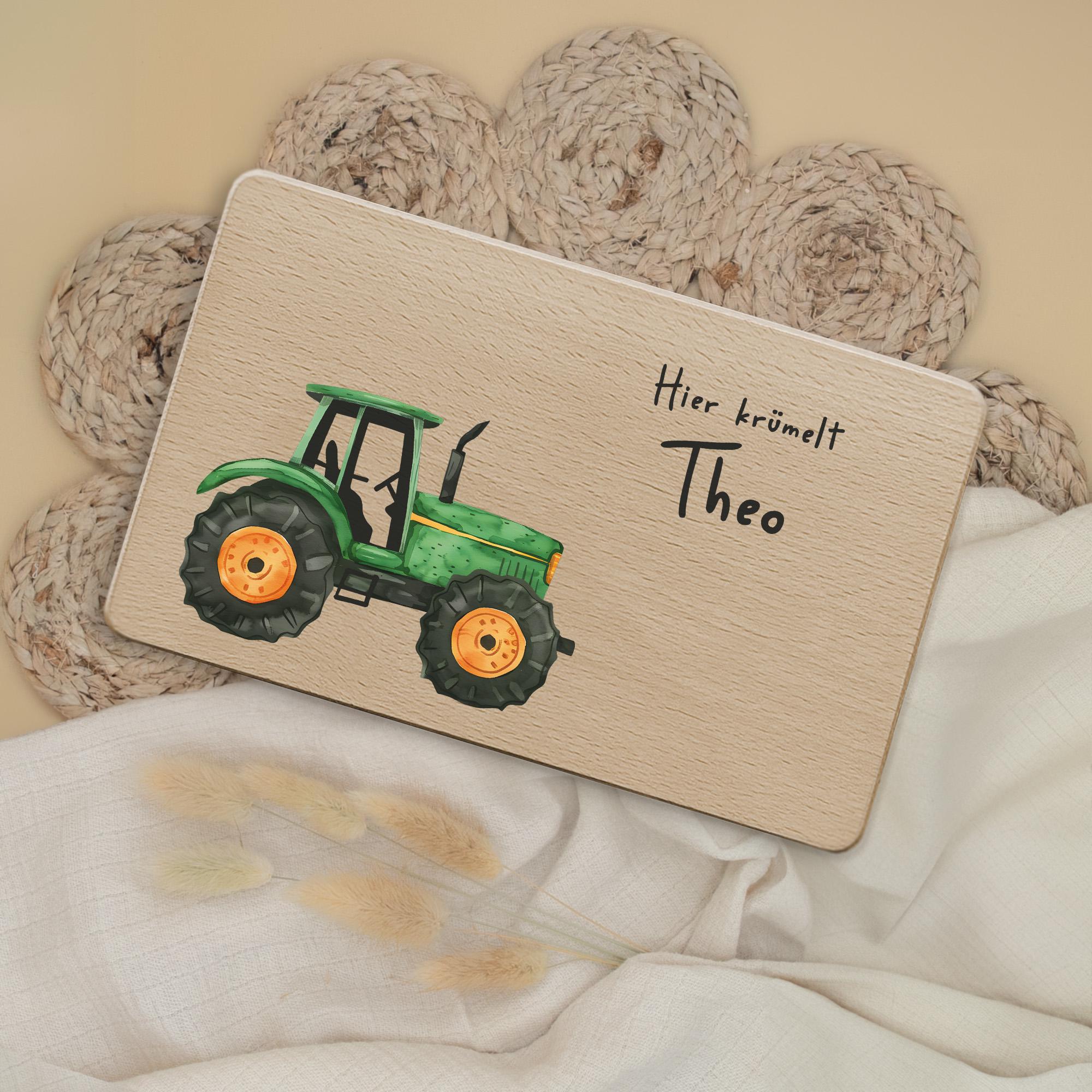 Frühstücksbrettchen Mit Traktor-Gravur – Personalisiert Für Kinder, 21x11 Cm