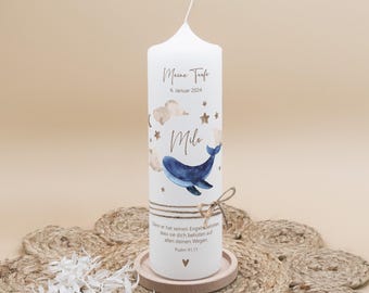 Baptismal candle "Whale - Milo" | Personalized baptismal candle with whale motif | Handmade candle for baptism | Baptismal gift