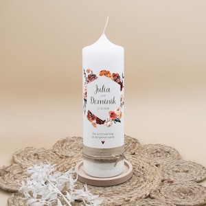 Wedding candle &quot;Flower wreath – Julia & Dominik&quot; | Wedding candle with floral motifs | personalized | Wedding candle with names and date