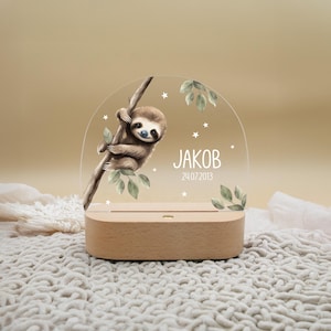Nachtlicht, personalisiert, FAULTIER, Akku, Geschenk, Geburt, Baby, Taufe, Geburtstag, Taufgeschenk, Geburtstagsgeschenk, Kinderzimmer