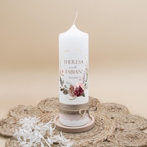 Wedding candle &quot;Boho wreath – Theresa & Fabian&quot; | Boho wedding candle with dried flowers | personalized | Wedding candle with names and date