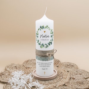 Christening candle "Eucalyptus wreath" | Personalized christening candle with eucalyptus design | Handmade candle for christening | Christening gift image 1