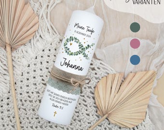 Vela de bautizo "Pez Eucalipto" | Vela de bautizo personalizada con pez cristiano y eucalipto | Vela hecha a mano | Regalo de bautizo