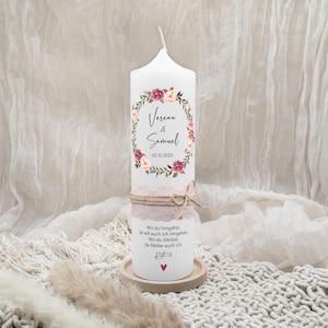Wedding candle "Romance" – romantic wedding candle with flowers | personalized | wedding candle with name & date image 1