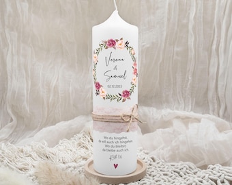 Wedding candle "Romance" – romantic wedding candle with flowers | personalized | wedding candle with name & date