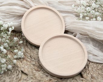 Beech candle plate | Round wooden candle holder suitable for baptism and wedding candles | Optional accessories for your personalized candle