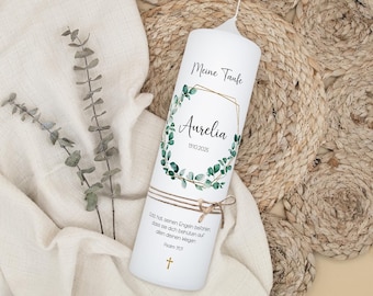 Candela da battesimo "Eucalipto Aurelia" | Candela da battesimo personalizzata con ghirlanda di eucalipto | Candela da battesimo fatta a mano | Regalo per battesimo