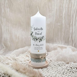 Wedding candle &quot;Eucalyptus - Gabriella & Pascal | Wedding candle with eucalyptus | personalized | Wedding candle with name and date