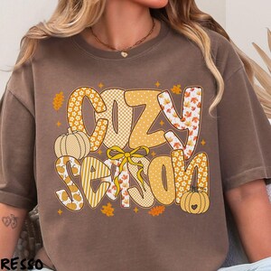 Cozy Season  Coquette Pumpkin Fall Comfort Colors Shirt, Autumn Graphic Tee, Trendy Fall T-shirt, Casual Wear for Thanksgiving,