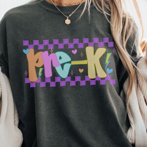 Pre-K Back to School Comfort Colors Shirt, First Day of Preschool Tee, Colorful Checkered Pre-K Teacher T-shirt, Teacher Appreciation Gift