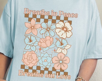 Pastel Boho Hibiscus Floral Comfort Colors Shirt, Breathe Boho Floral Shirt, Retro Floral Shirt, Hippie Retro Tee, Daydreamer Shirt